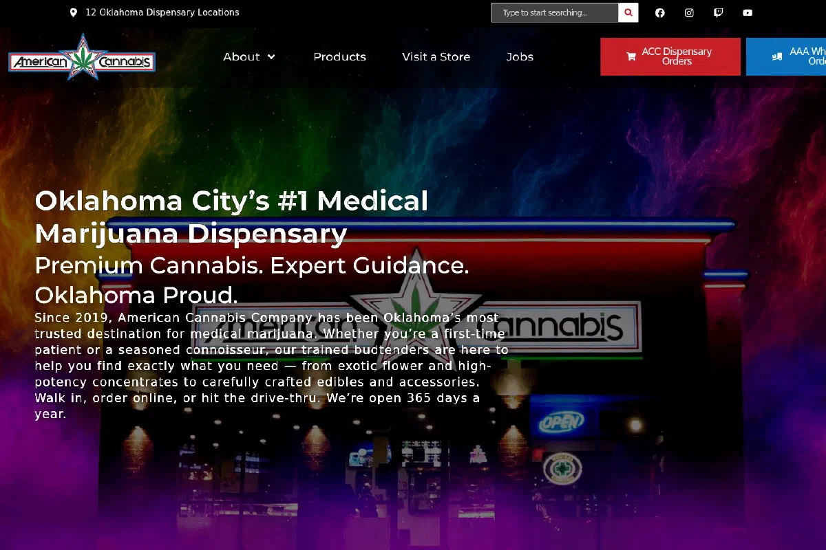 American Cannabis Company's previous website homepage captured before the Hugo migration