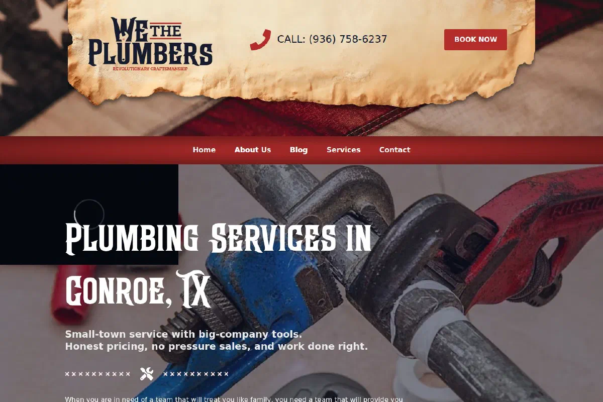 We The Plumbers original previous website homepage captured from the original hosting environment